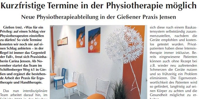 Eröffnung Physiotherapie in Gießen: Bericht im Sonntagmorgen-Magazin
